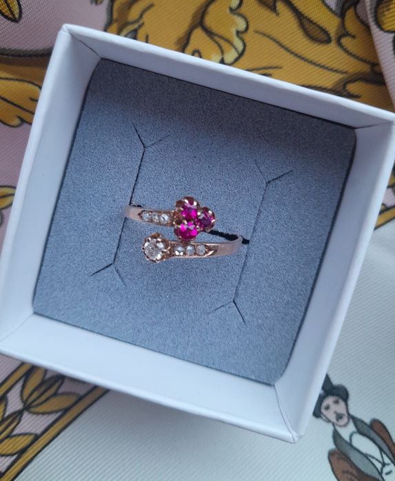 R.14 Pierścionek Antyk 1905 Rubiny Diamenty Złoto 585 Secesja WYCENA