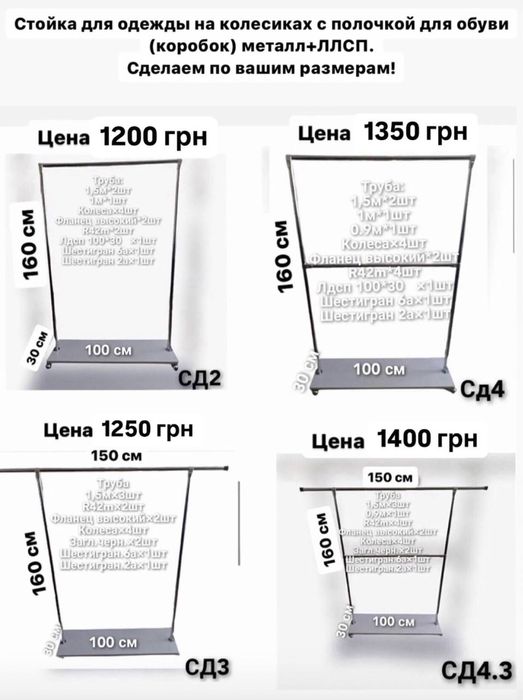Вешалка стойка для одежды с полкой для обуви двойная металл