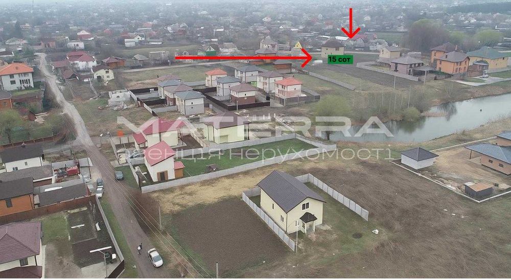 Гатне продам ділянку 15 сот з недобудовою. Асфальт, Озеро!