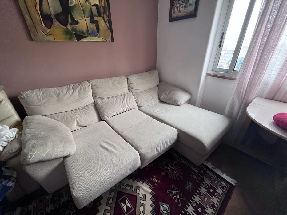 Sofá Chaise Longue de Tecido Bege