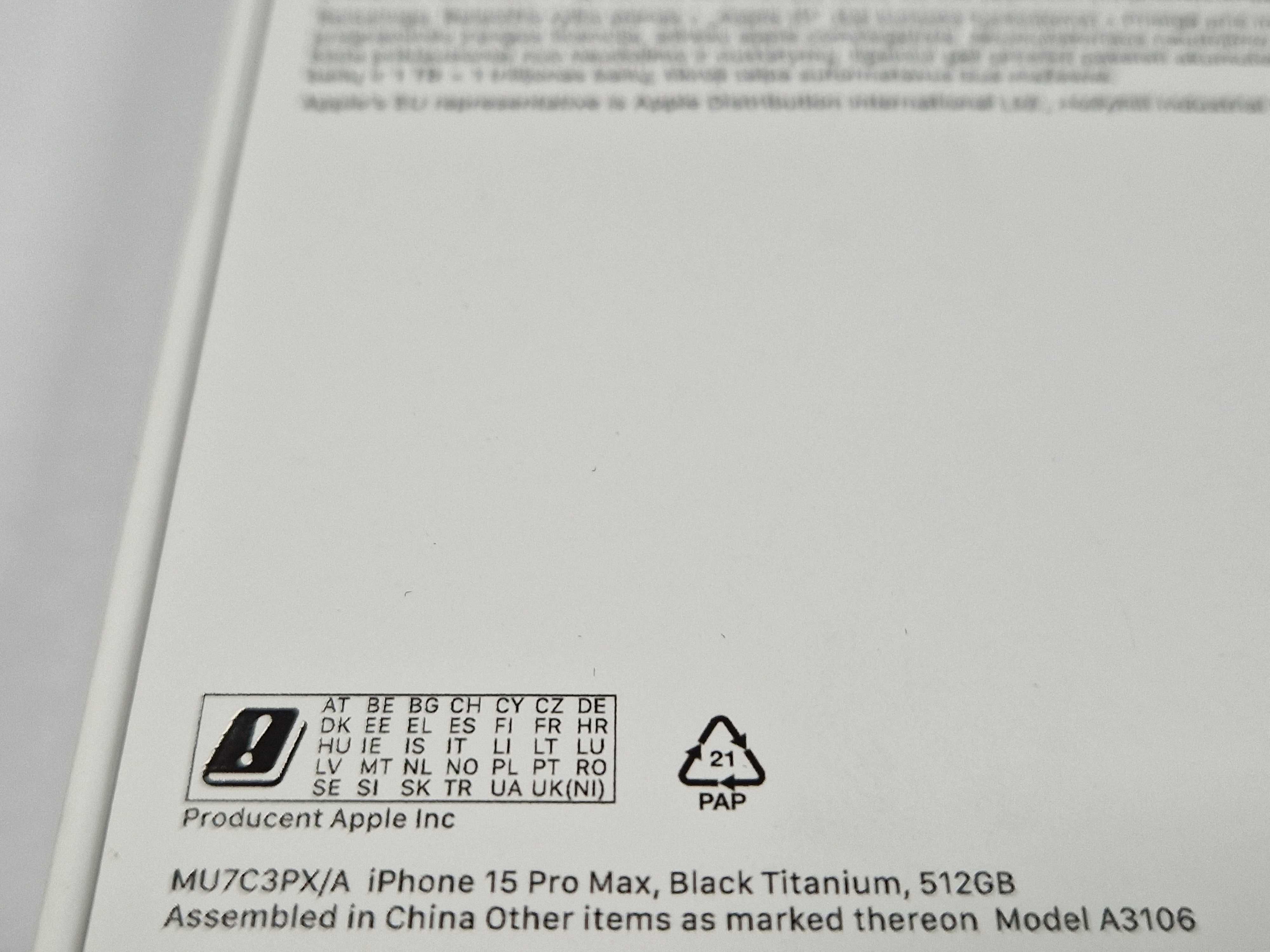 Iphone 15 PRO MAX 512Gb Black Titanium zaplombowany