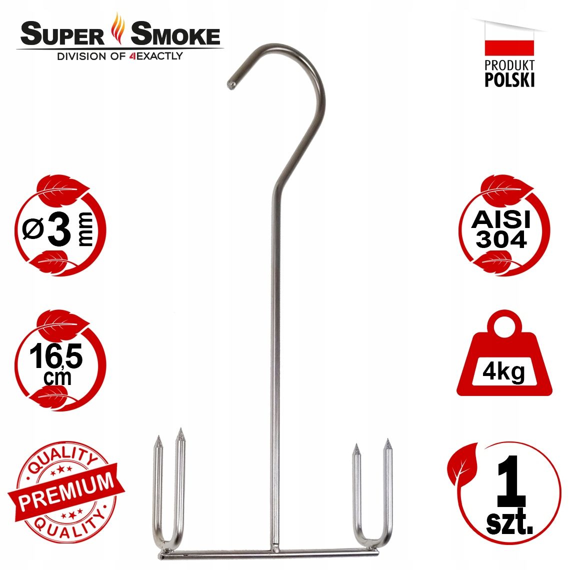 Hak Wędzarniczy Super Smoke do dzwonka ryby 3mm Premium 16cm