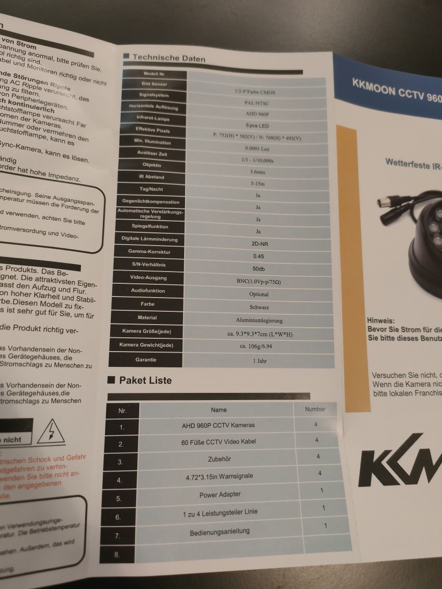 Zestaw monitoring 4 kamery kkmoon 960p