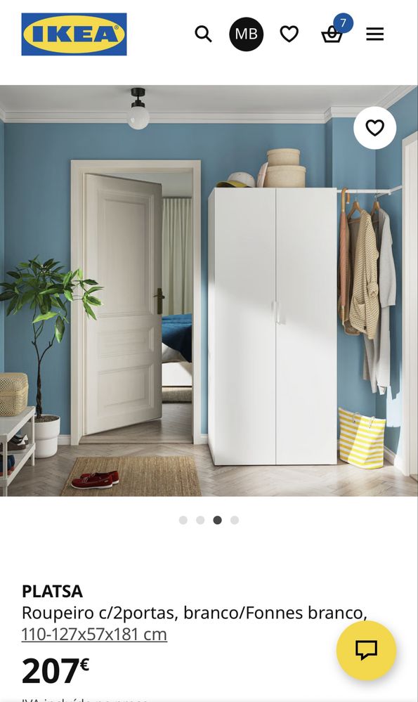 Roupeiro PLATSA branco c/ 2 portas