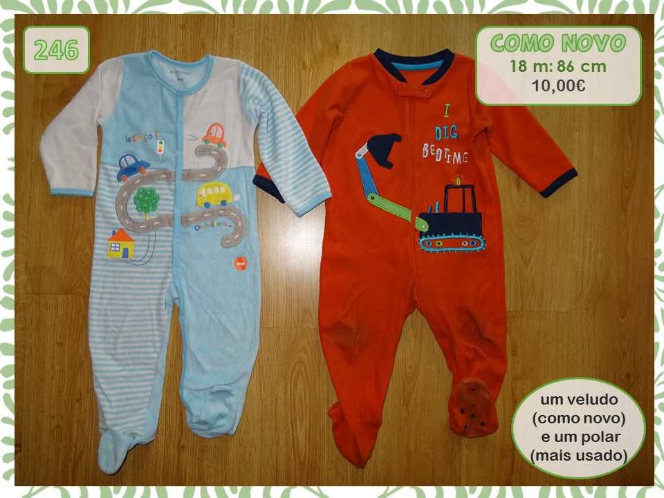 Babygrows e pijamas, vários tamanhos (oferta portes)