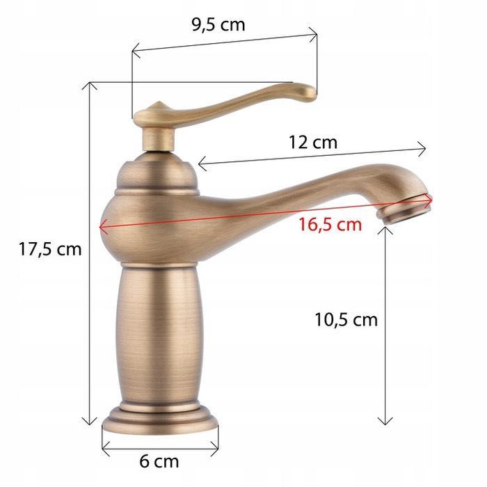 Bateria Umywalkowa Łazienki Wc Jednouchwytowa Stojąca Retro Kran Złota