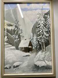 Obraz dom w górach z rama  29 x43 cm
