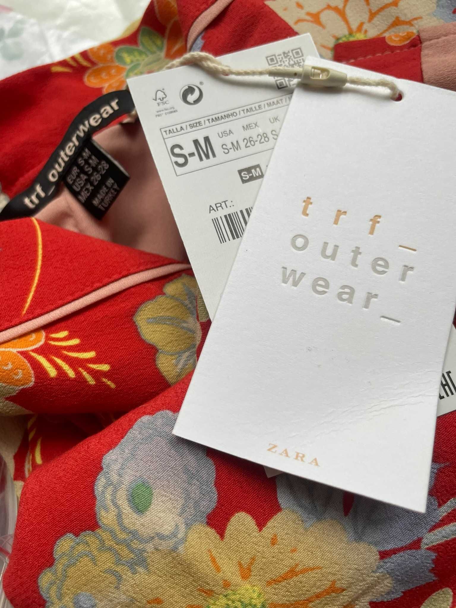ZARA trf kimono kolorowe kwiaty boho hippie bohemian maxi nowe S M