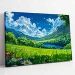 Obraz na płótnie Łąka nad jeziorem 80x60 cm - malowniczy krajobraz