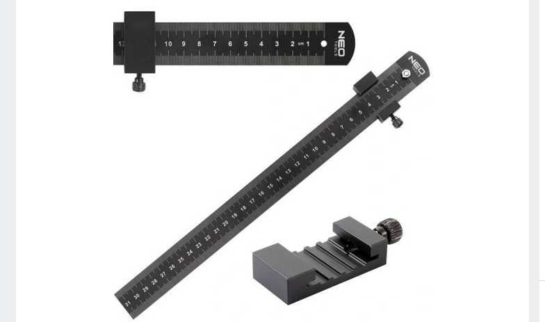 Linijka miarka traserska z ogranicznikiem 30cm NEO + GRATIS
