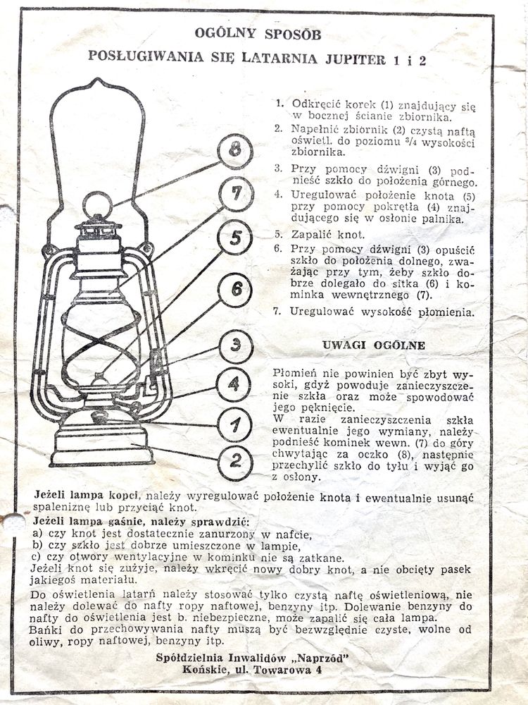 Instrukcja z PRL Latarnia Jupiter 1 i 2 oryginalna