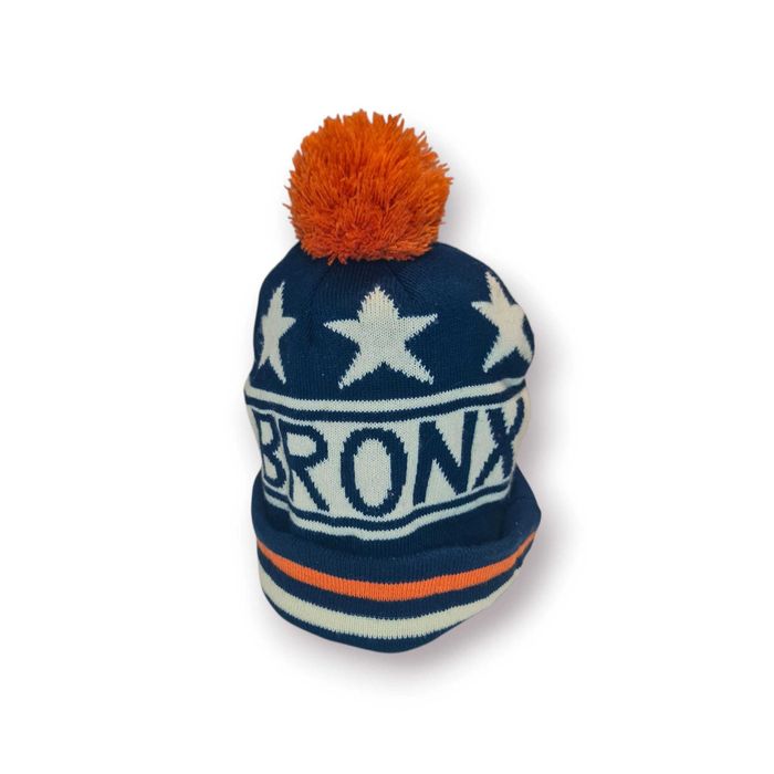 Gorro Malha “BRONX” – Azul Marinho com Pompom Laranja