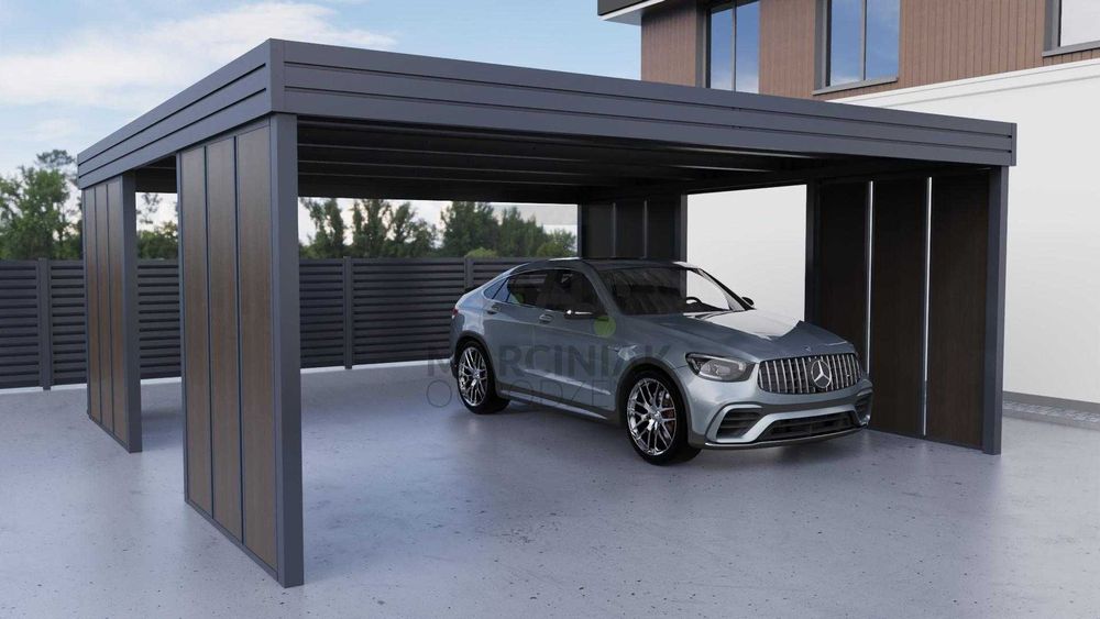 Carport na 2 auta 5,5x5,5 Modułowa Ciemny Dąb Pion (Zaprojektuj w 3D)
