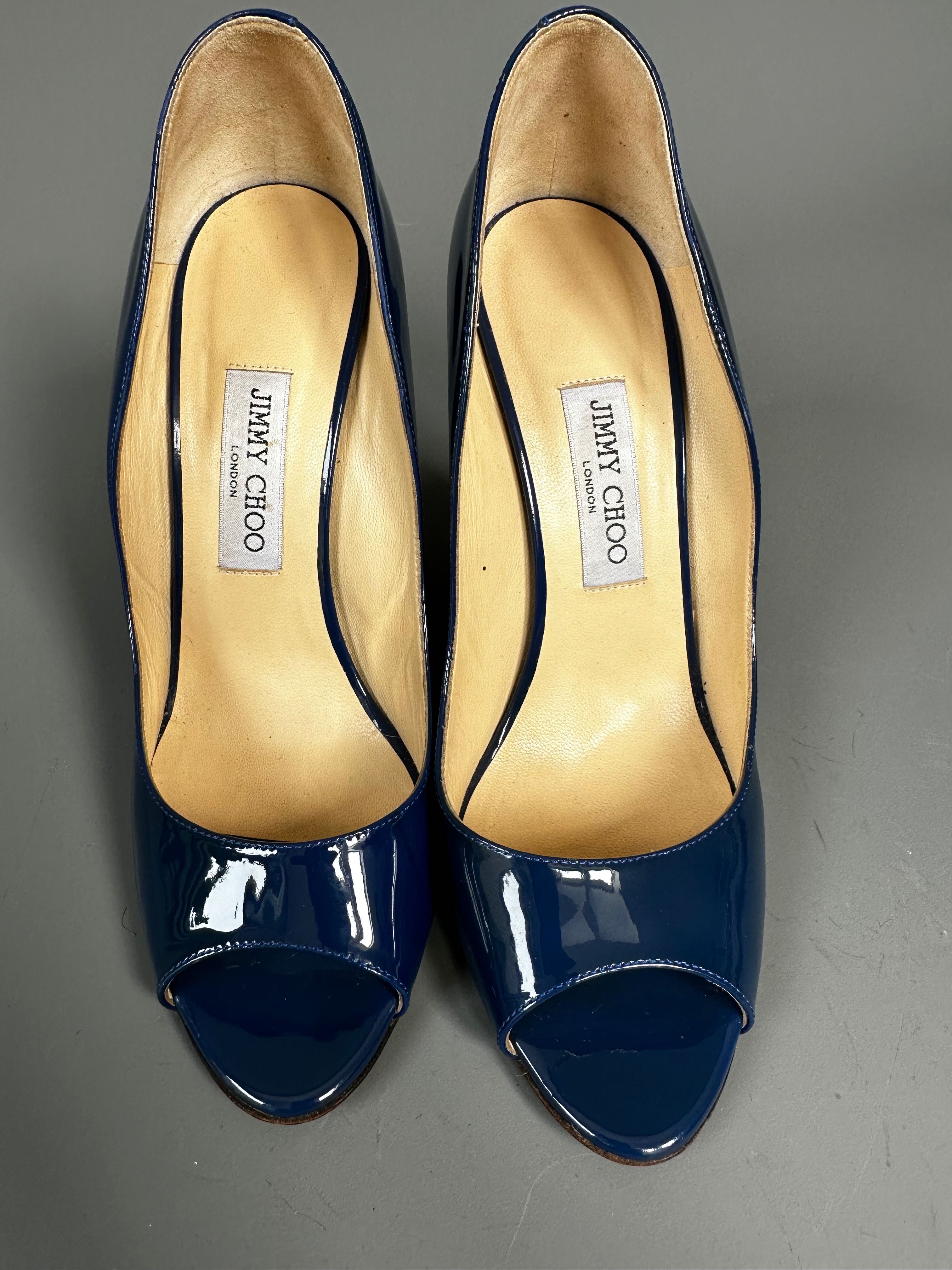 Jimmy Choo koturny buty wysokie niebieskie lakierowane 41