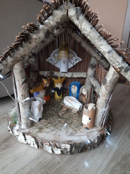 Szopka bożonarodzeniowa duża plaster drewna naturalna diy konkurs ozdo