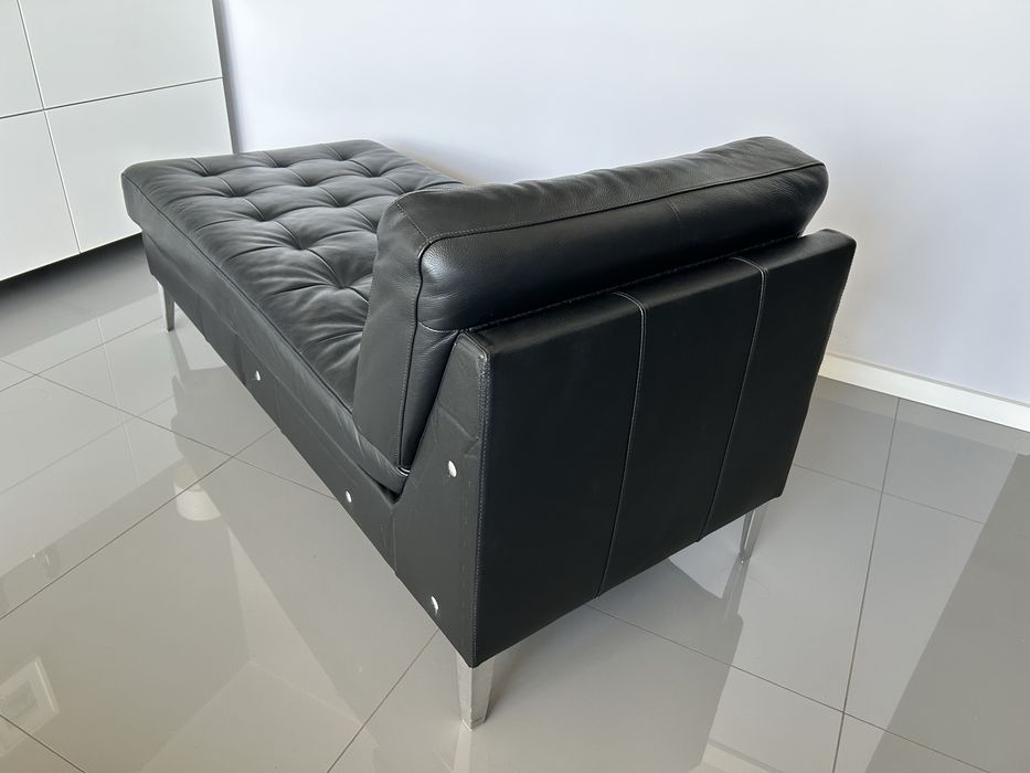 Ikea Landskrona leżanka szezlong czarna skóra