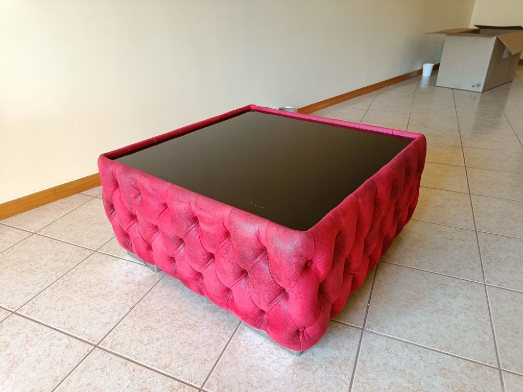 Mesa de vidro e veludo vintage