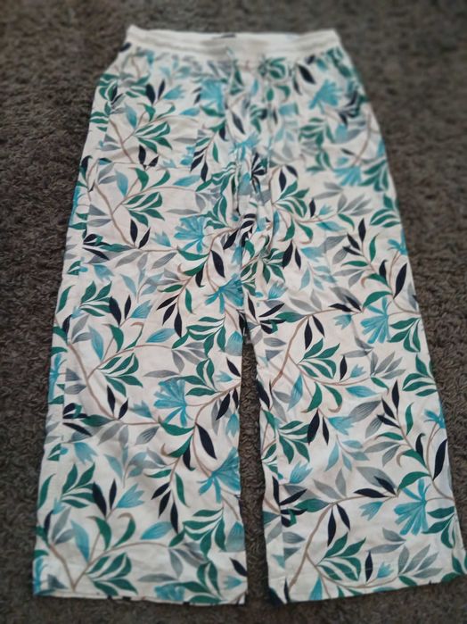 Брюки M&S  льон в цікавий принт, широка штанина, розмір 48 наш