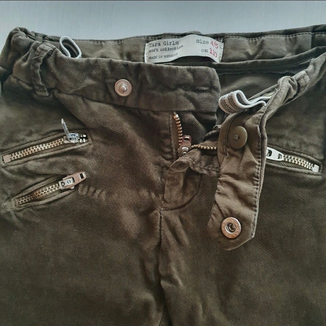 Dziewczęce spodnie welurowe z regulacją Zara 104 / 110 khaki