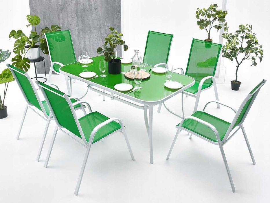 Meble ogrodowe zestaw stół krzesła 6+1 na taras balkon Zielone