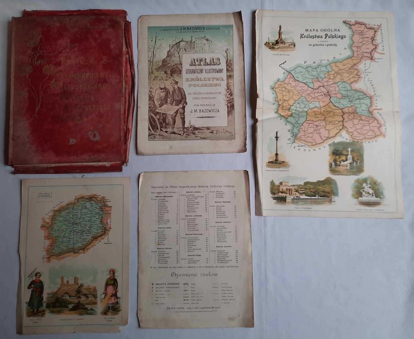 BAZEWICZ Atlas Geograficzny Ilustrowany Królestwa Polskiego 1907 rok.