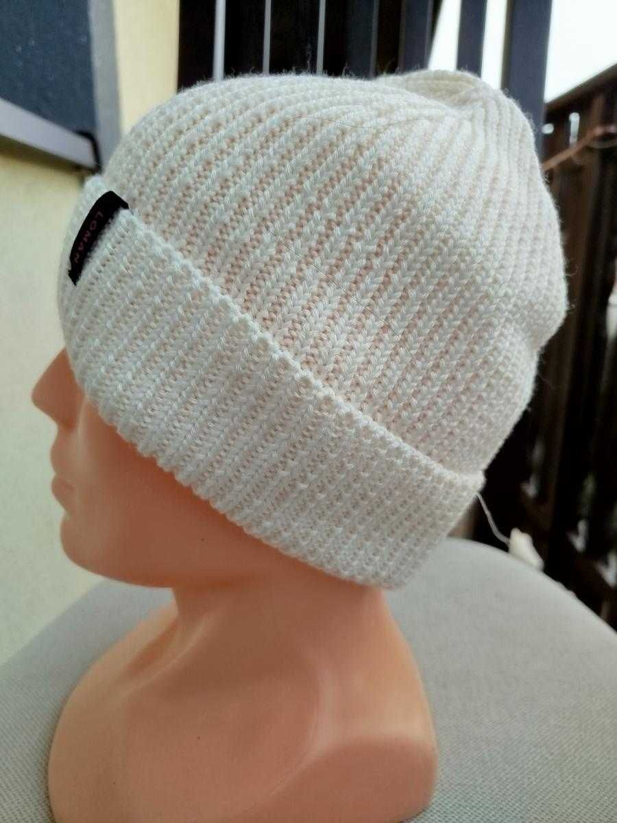 czapka z wełny Merino 100% ecru z wywinięciem okazja