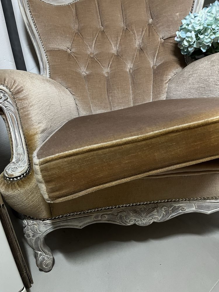 Sofa+fotele w stylu ludwikowskim kolor Beż,beżowy stan BDB