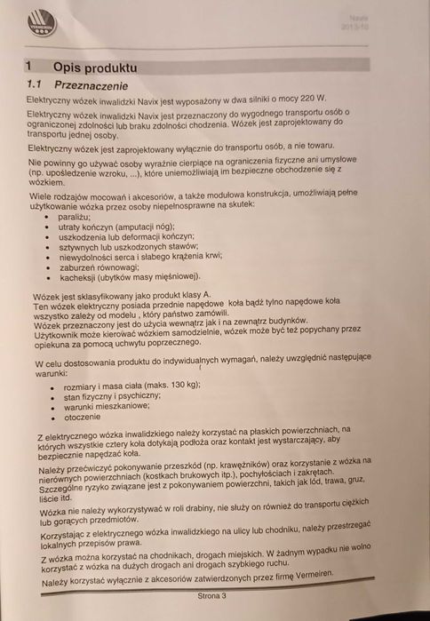 Wózek inwalidzki, elektryczny pokojowo terenowy  Navi bez akumulatora