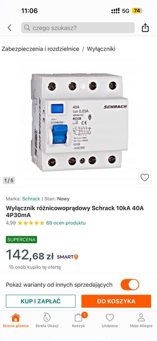 Wytacznik róznicowopradowy Schrack 10kA 40A
4P30mA