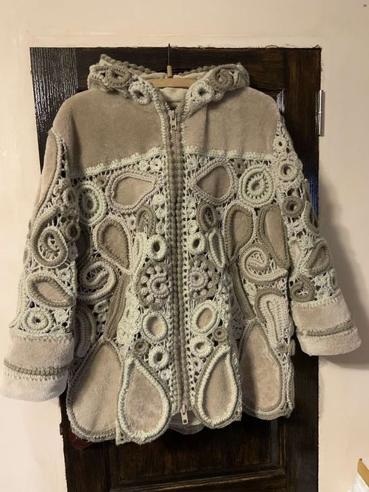 Дубленка эксклюзив Ирландское кружево, ручная работа р.50-52