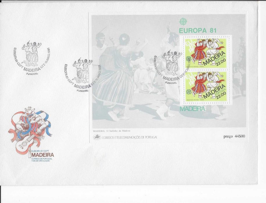 3 FDC BLOCO 37, 46 E 66, EUROPA Madeira 1981, 1982 e 1984