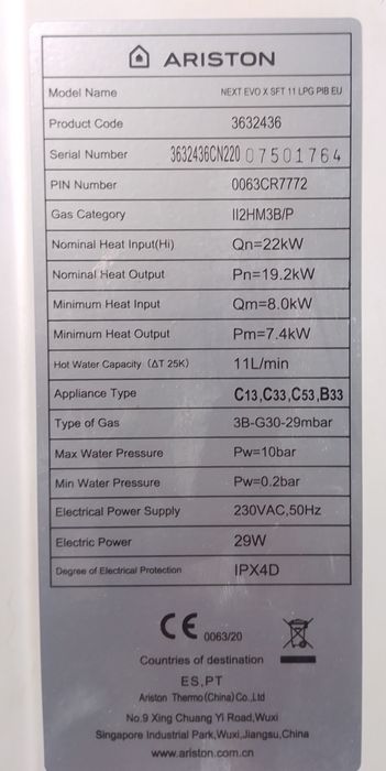 Esquentador ventilado Ariston