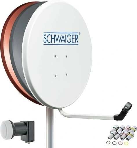 ZESTAW SATELITARNY Antena Schwaiger 714517 +Konwerter + Złączka Biała