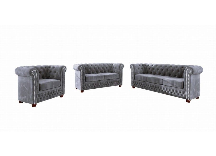 Zestaw mebli pikowanych Chesterfield 3+2+1 kanapa sofa glamour