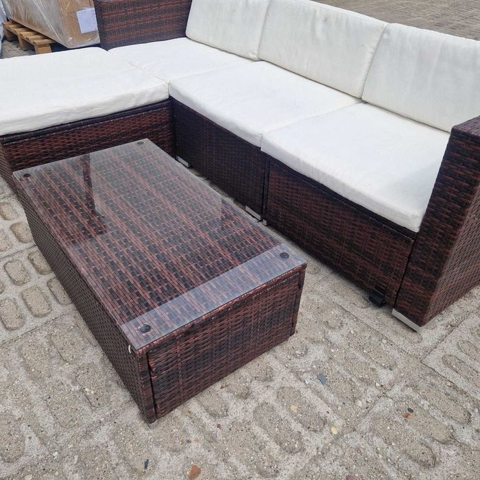 Narożnik ogrodowy sofa z funkcja spania relax zestaw mebli rattanowy