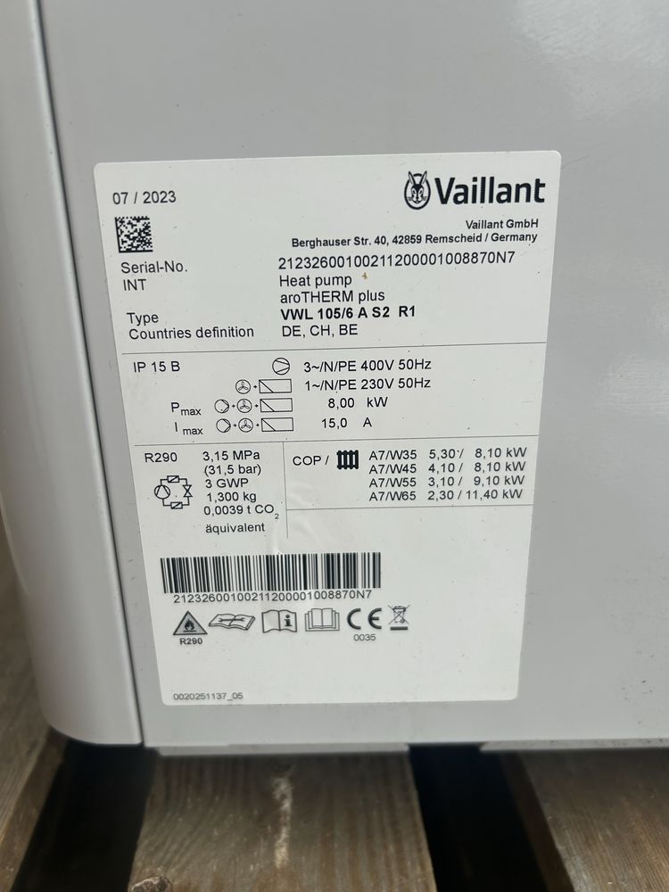 Vaillant VA ciepła pompa ciepła aroTHERM plus VWL 105/6 A