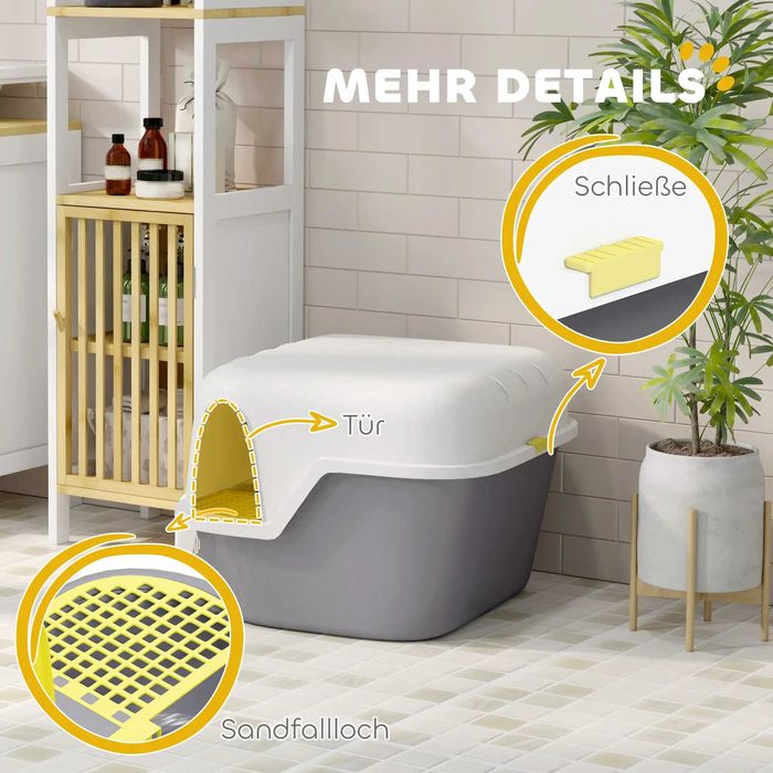 PawHut Kuweta dla Kota z Pokrywą i Łopatką, Zamykana, Kolor Biały