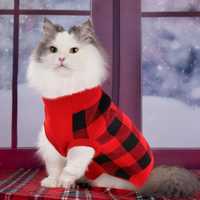 KATZINST Sweter dla psa lub kota czerwona krata
