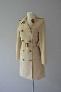 H&M beżowy piaskowy płaszcz trencz camel sand trench coat 34 XS