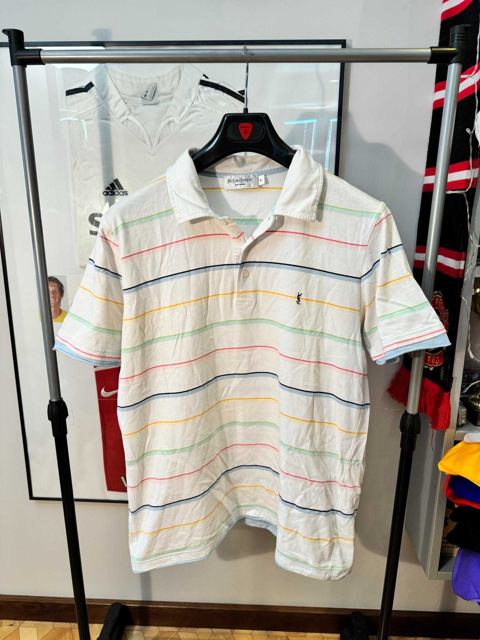 koszulka polo YSL paski multicolor biała XL