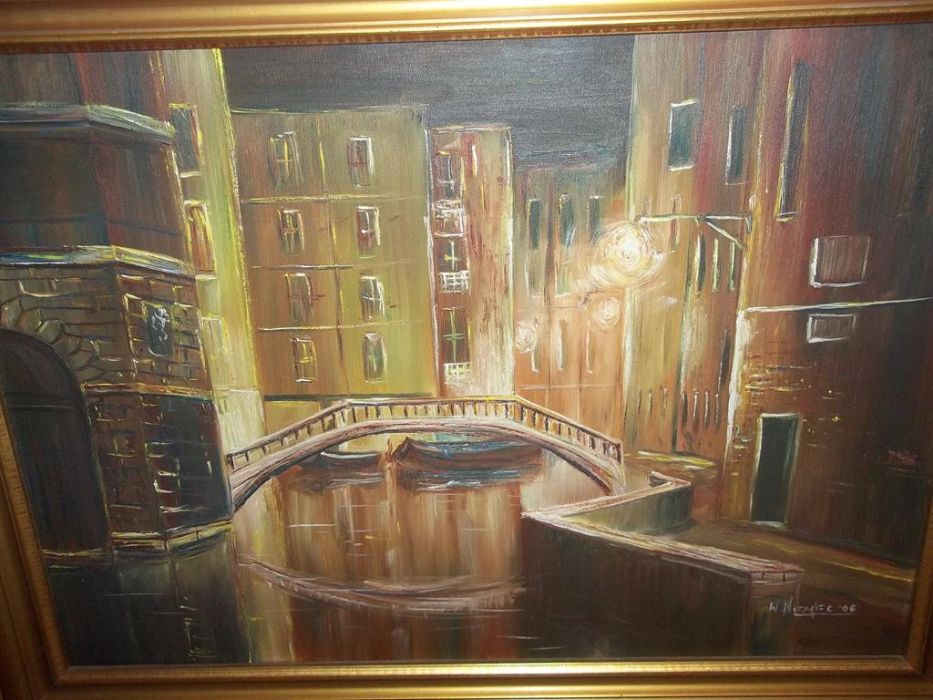 Obraz ,, Wenecja nocą " piękny duży olej.