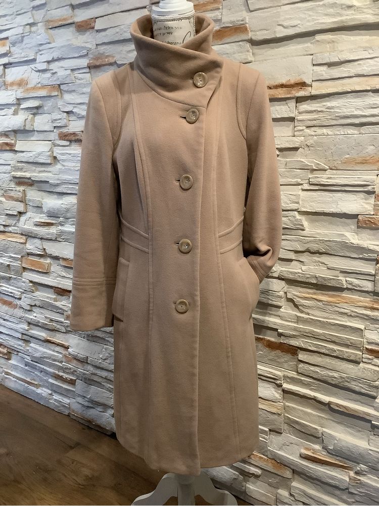 Długi zimowy damski płaszcz wełna Debenhams karmel r.42. W.F.K.