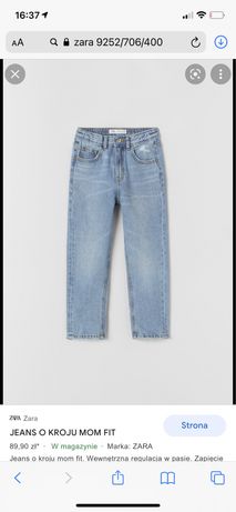 Zara jeansy spodnie 140