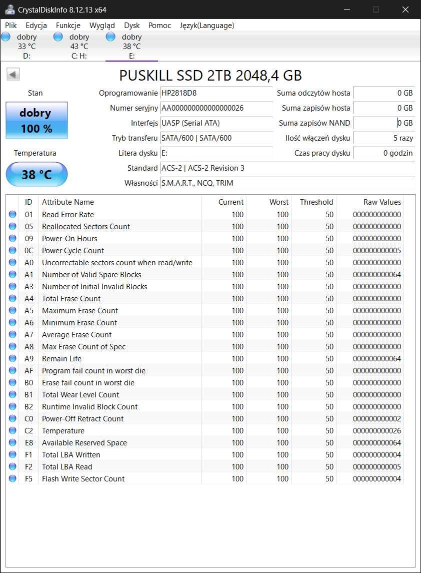 Dysk SSD 2TB PUSKILL 2,5" SATAIII 550/500 Mbps