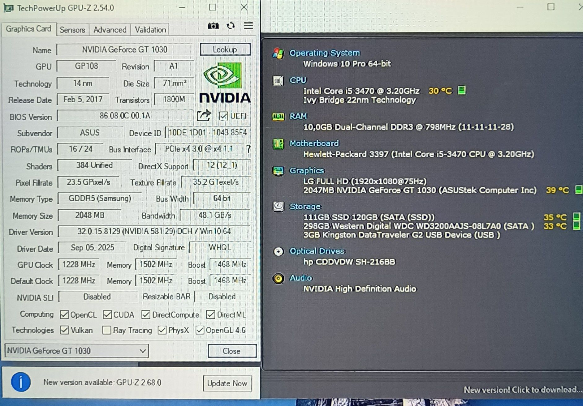 PC Gamer completo HP i5 3470 3,6ghz+GT 1030 2gb +10gb+440gb HD/SSD