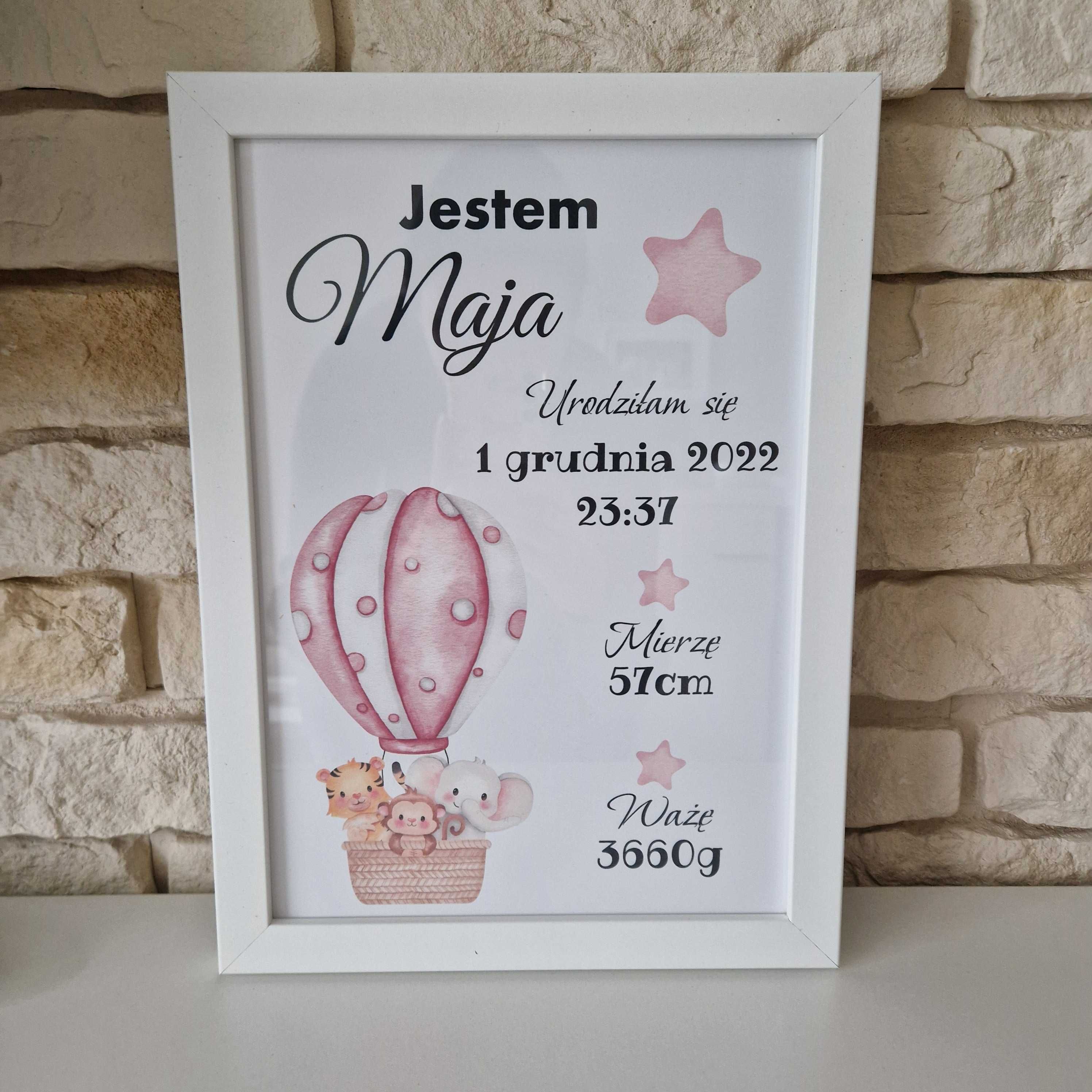Metryczka w ramce prezent chrzest