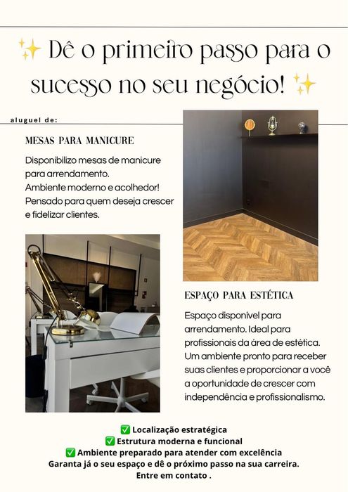 MESAS PARA MANICURE
Disponibilizo mesas de manicure para arrendamento.