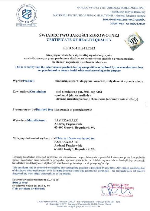 Miodarka Radialna Kasetowa Elektryczna WLKP. 12- 24 Ramka Kosz