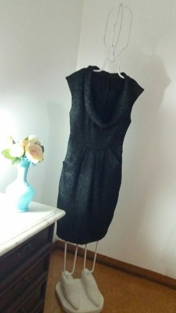 Vestido Zara em espinha  preto e cinzento