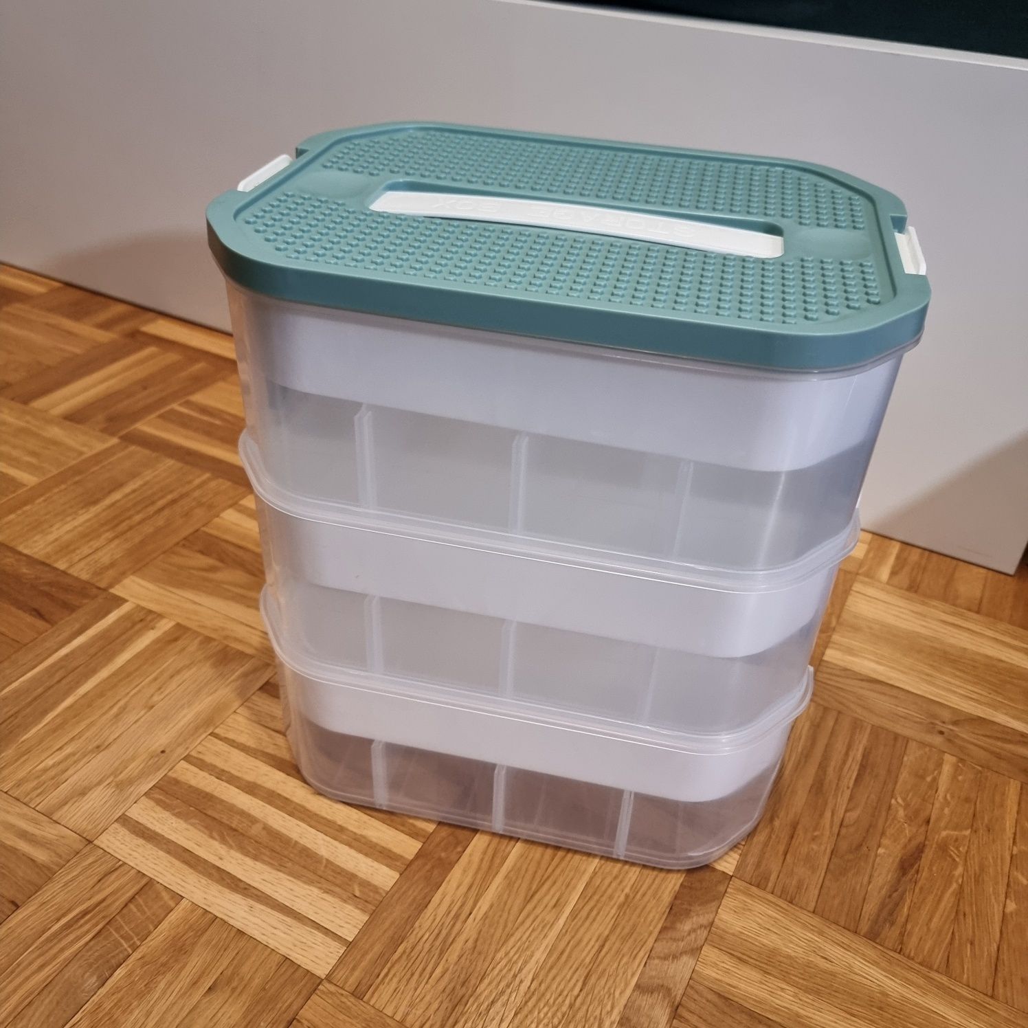 Plastikowe pudełko do przechowywania klocków 3 poziomowy